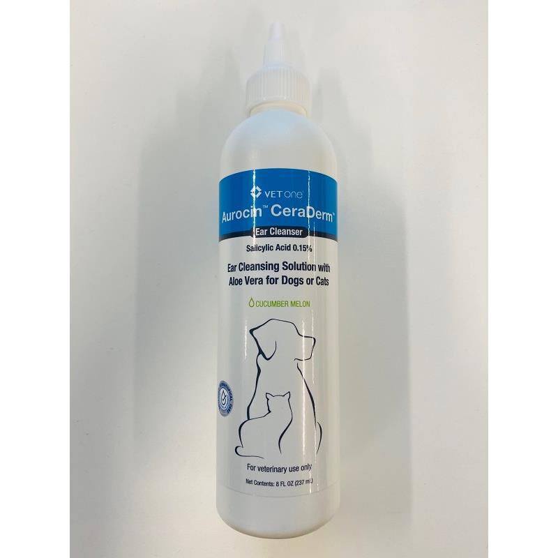 Aurocin CeraDerm CM Plus Ear Cleanser for Dogs or Cats 8 oz