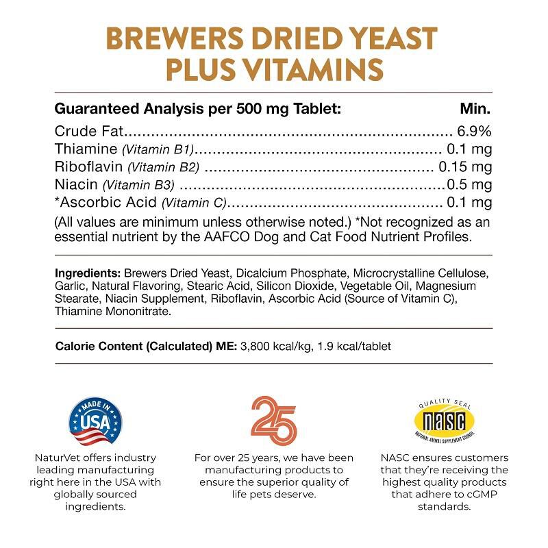 Buy NaturVet Brewers Dried Yeast Formula Tabs for dogs and cats