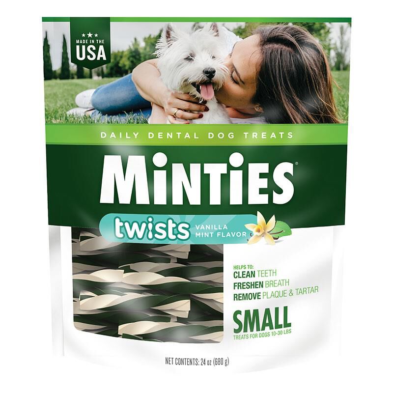 Minties Twists Small Dental Dog Treats for Dogs 10 30 lbs Vanilla Mint Flavor 24 oz