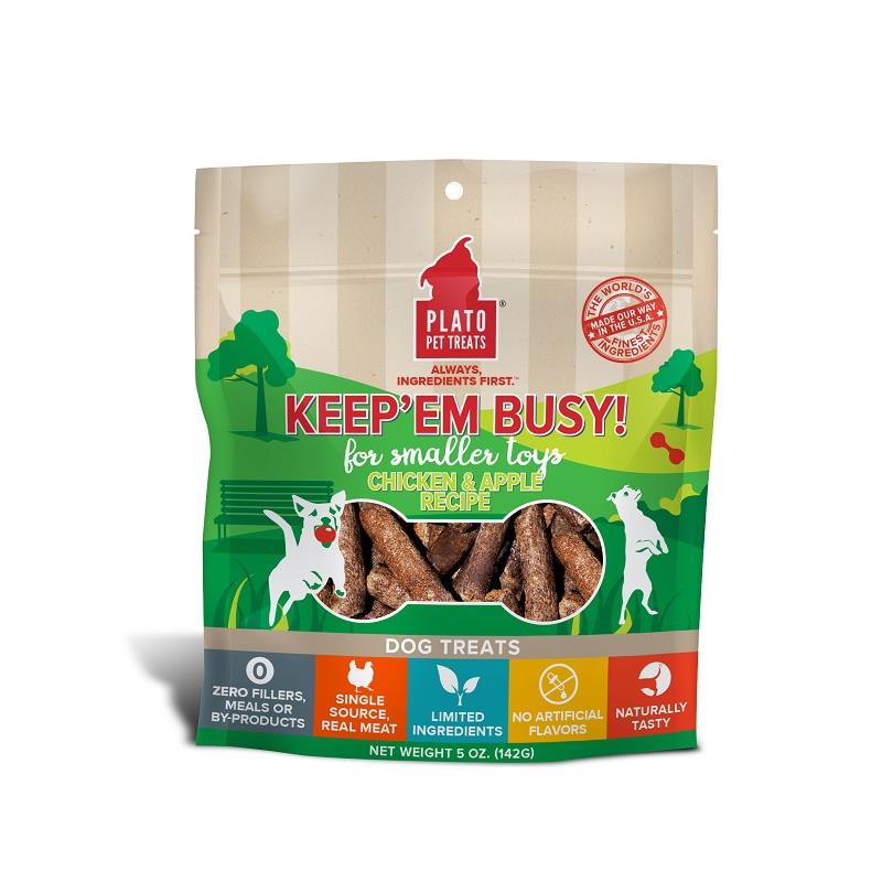 Plato Keep 'Em Busy for Toys Chicken & Apple Dog Treats, 5 oz | Allivet