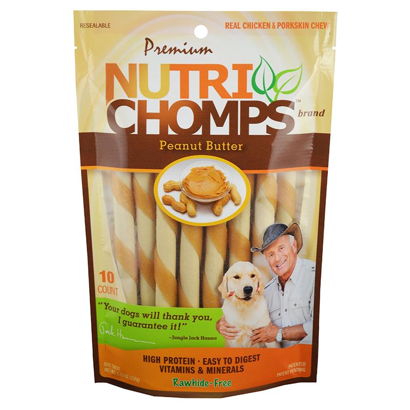 Premium Nutri Chomps 6" Peanut Butter Mini Twist Dog Treats, 10 count | Allivet