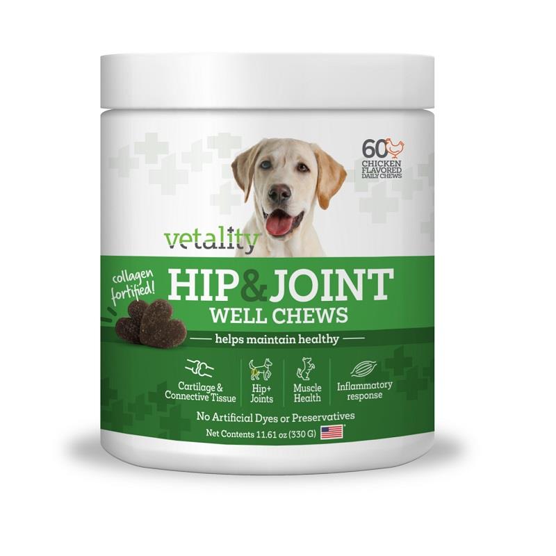 Vetality Triple Action Hip + Joint Soft Chews for Dogs, 60 ct